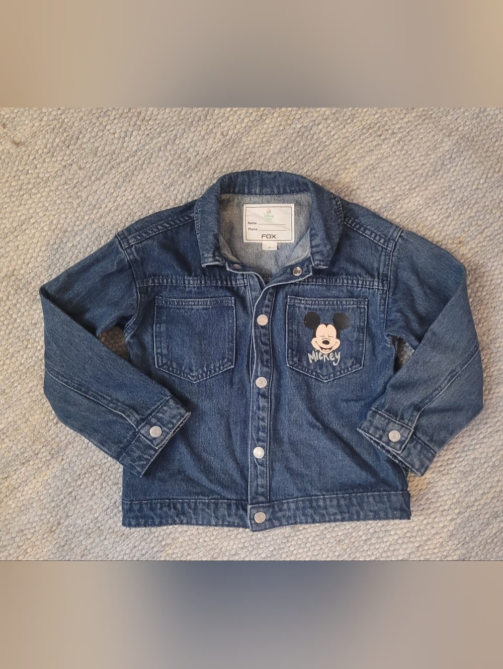 Disney Baby Fox Mickey Mouse 5 Years Jean Jacket Button Front